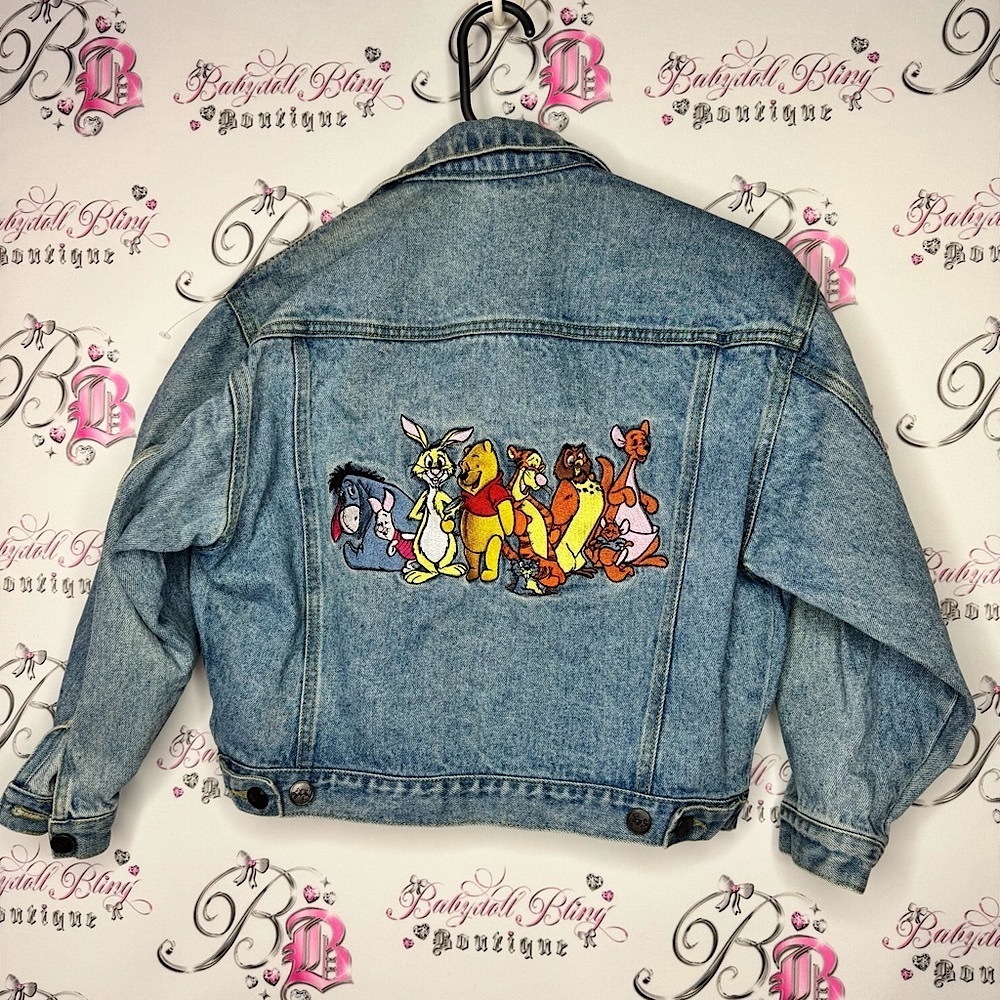 Disney Pooh bear Blue Denim Jacket vintage Disney store embroidered Jean coat